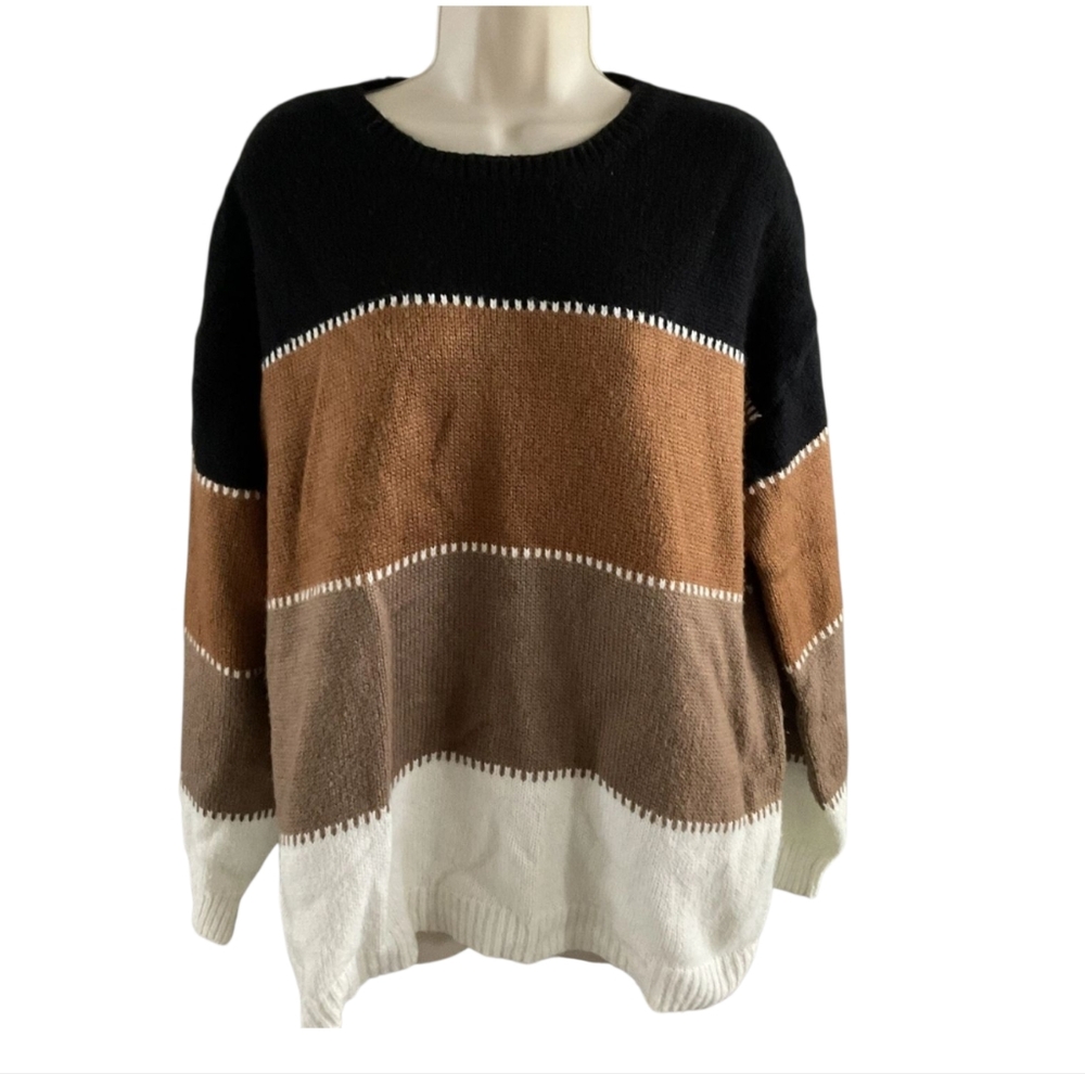 Angashion Colorblock Womens Sweater Black Brown and White XS